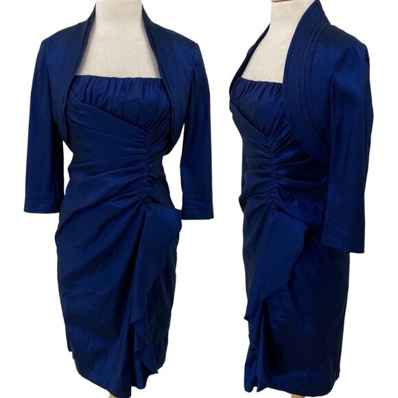 Adrianna Papell Cocktail Dress & Jacket Set Iridescent Cobalt Blue Womens Medium - Picture 2 of 14